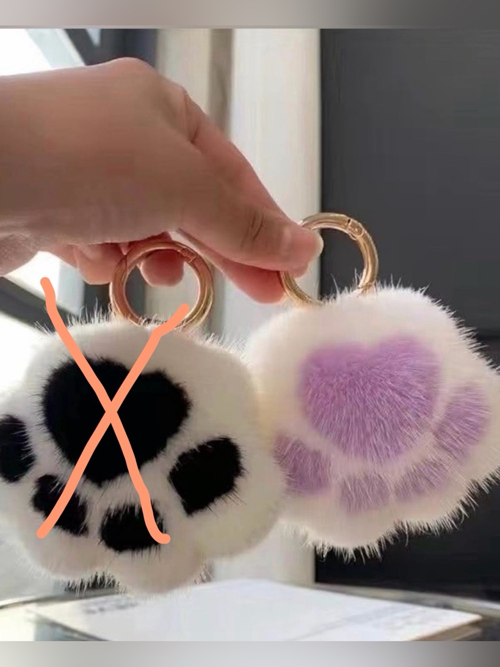 Softest PAW Pom Pom Bag charm keychain WHITE with purple 💜.
